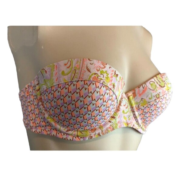 Victoria's Secret Bikini Top Strapless Underwire Molded  Pink Print  34C - Picture 2 of 11